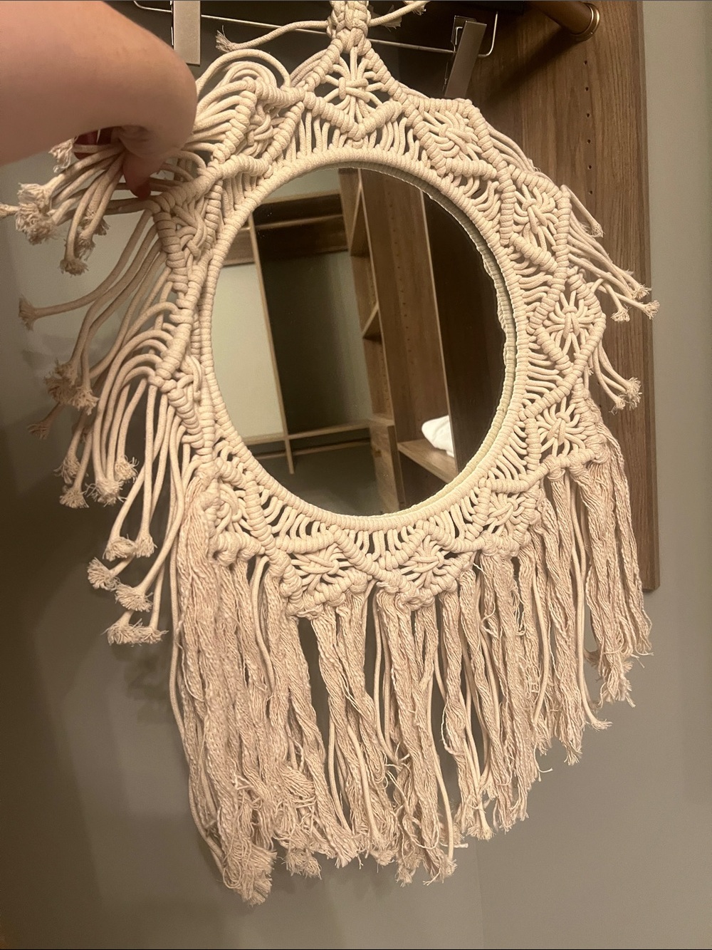 Handcrafted Macrame Fringe Wall Mirror - Cream